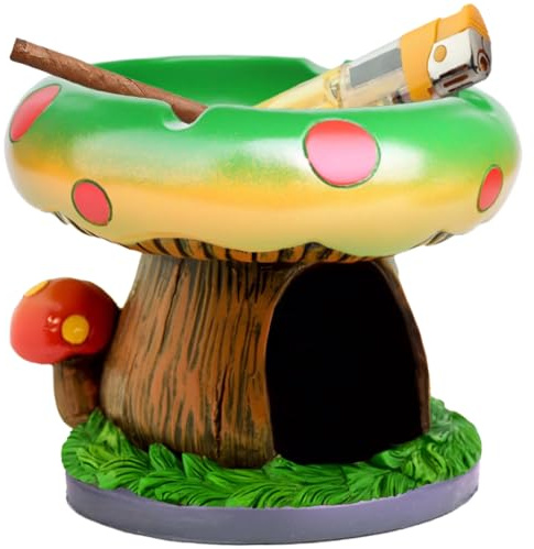 YukaBa Cute Mushroom Ashtray with Lighter Stash Spot - Cool Ashtrays for Weed Smokers and Bong Users with Smoking Accessories Collection (Green)