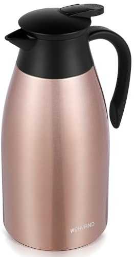 WYHVAND Carafe Isotherme 2 L, Pichet à Café en Acier Inoxydable 304, Cuivre | Maintient chaud ou froid longtemps, couvercle anti-fuite et anti-poussière, ouverture à pression, versement à une main