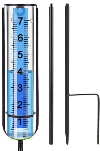 Pluviomètre anti-gel amélioré pour l'extérieur, capacité de 17,8 cm, grande échelle transparente avec long piquet