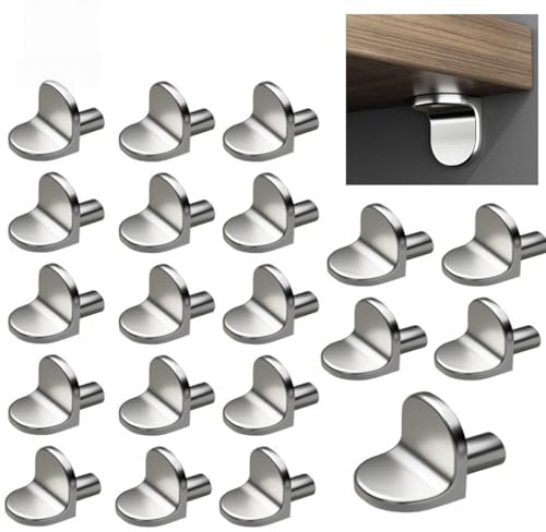 Alfven Regalbodenträger, 50 Stück 5mm L Form Bodenträger Metall Bodenträger Winkelbodenträger Regalstifte Träger für Möbel Bücherregale Schränke Küchenschrank (Silver)