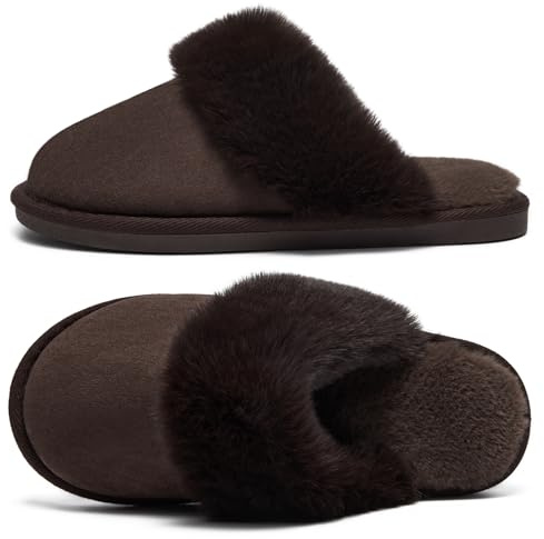 Donpsps Damer tofflor för män vinter Memory Foam Fluffig Mjuk Varm Slip On House Mocka, Fårskinn Mysig plysch för inomhus utomhus YS Espresso 36.5-38