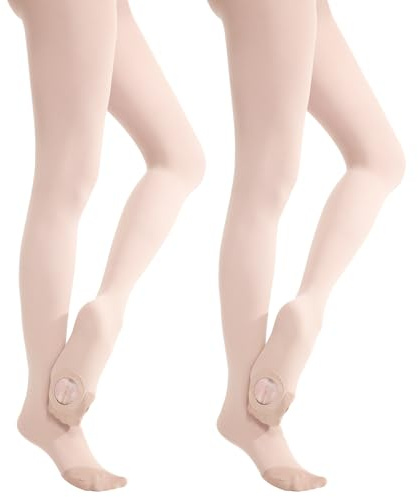 MANZI 2 Paar Ballettstrumpfhose Damen Cabrio Tanzstrumpfhose mit Fersenloch | Ballett Strumpfhose Damen mit loch 40 Den,Hautfarben / Ballett Rosa
