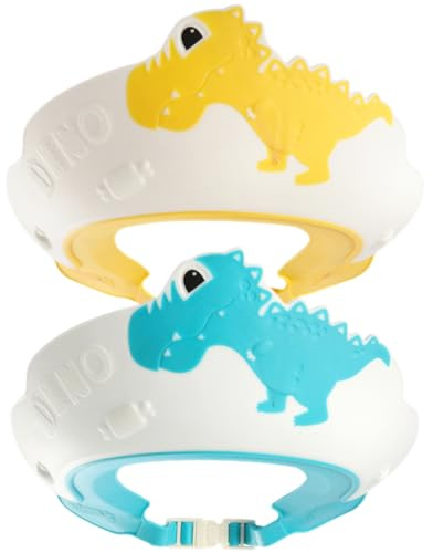 Toddmomy 2 Stück Dinosaurier Badekappen Wasserdichter Shampoo Hut für Kleinkinder Ohren und Augenschutz Lustiges Duschaccessoire für Sicheres Haarewaschen