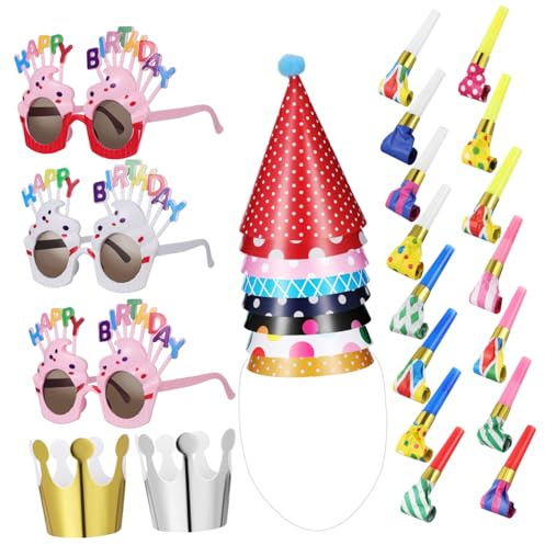 KOMBIUDA Ensemble de Chapeaux de Fête D’Anniversaire 29 Pièces en Papier | Accessoires pour Célébrations et Photos, Lot Festif pour Garçon et Filles et Garçons, Format 29 Pièces