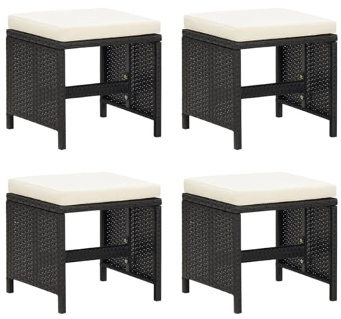 QZZCED Gartenhocker 4 STK. mit Kissen Schwarz Poly Rattan Gartenbestuhlung Terrassenstühle für Schwimmbäder