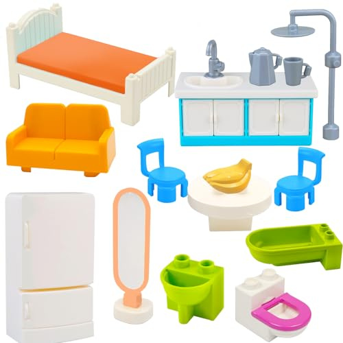 Mirthben Großen Bausteinen Zubehör Set für Duplo-Steine | Erweiterung mit Bett, Sofa- & Möbeln Kompatibel mit Allen Duplo Steinen Kreatives Bauen ab 3 Jahren