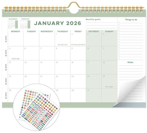 Calendario 2026, calendario familiare 2026 (gennaio - dicembre), ideale per casa, ufficio, scuola, calendario da parete mensile per vacanze, organizzazione del lavoro e pianificazione