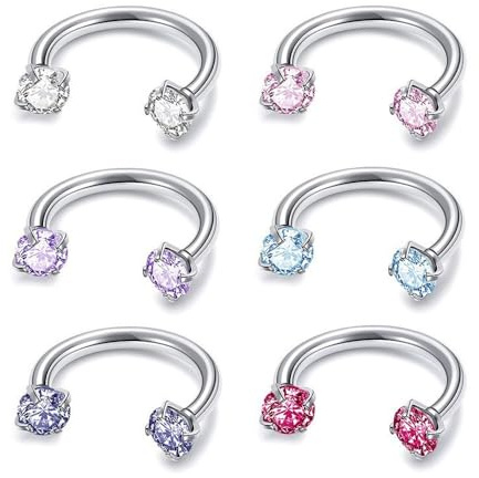 XFSRG 6 Piezas Piercing Nariz Oreja Aro Circular Cristales Brillantes Hipoalergénico Piercing Helix Septum Horseshoe Corporal Profesional para Hombres y Mujeres