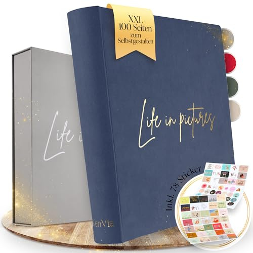 KenVia® Fotoalbum zum Selbstgestalten - XXL 100 weiße Seiten (50 Blatt)- Foto-Album 30x30 groß für 400 Fotos mit Stickern & Geschenkbox - Erzähle dein Leben in Bildern - Dein Fotobuch zum Einkleben