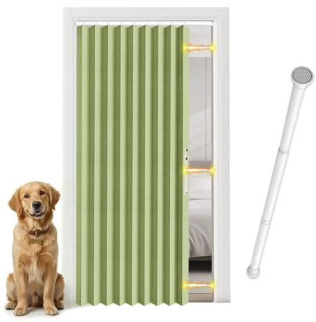 Jilron Türvorhang mit Magnet Verschluss und Stange – Blickdicht, einfach montiert ohne Bohren im Schlafzimmer(Grün-H198 x B106 cm) 1er-Pack