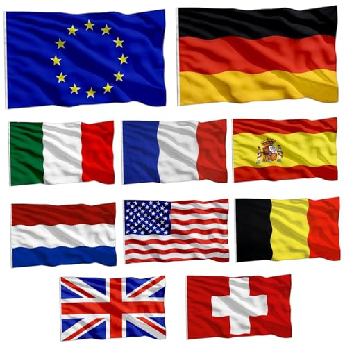 Drapeaux du monde, 10 pièces/ensemble de 3 x 5 pieds, drapeaux de pays, y compris l'Union européenne et les principales nations, ensemble imperméables et résistants à la décoloration po
