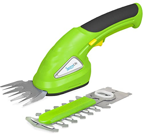 Cordless Handheld Grass Cutter Shears | Portable Lightweight Electric Hedge Shrub Trimmers | Hand Held Garden Clippers | Powered with Rechargeable 3.6V Battery | Changeable Trimmer Blades