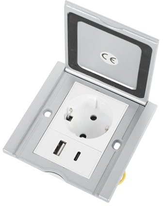 Prise encastrable au sol, prise murale au sol, réservoir de sol en acier inoxydable avec 1 prise + 1 USB A+1 type C, profil design fin, étanche à l'eau et à la poussière, prise pliante, encastrée