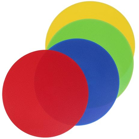 DIYEAH 4pcs Pvc Spot Floor Markers Set for Football and Tennis Training, Flat Disc Sports Court Sign Pads in Red, Yellow, Blue, and Green, Suitable for Classroom and Outdoor Field Marking
