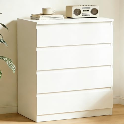 YOUDENOVA Cómoda con 4 cajones, Blanca Madera Cómoda para Dormitorio Pasillo Salón, Cómoda Armario 40 cm Fondo, Cómoda con Cajones 70 cm Ancho, Mueble Moderno, 70 x 40 x 95 cm