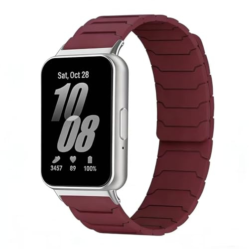 Koelaa Magnetiskt sportklockarmband i silikon, kompatibel med Samsung Galaxy Fit 3 – mjukt andningsbart justerbart ersättningsband, fitnessarmband för män kvinnor – vinröd