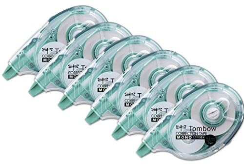 Tombow Mono YXE4 Correction Roller, Office Pack of 6, Extra-Long 4.2mm x 16 m Tape, refillable, sideway Correction, 100% Recycled housing [CT-YXE4-6P]