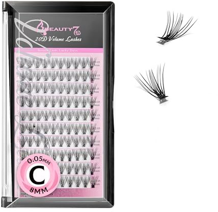 Beauty7 Wimpernbüschel Volume Lashes 20D Einzelwimpern C-Curl natürlich, Knot Free Wimpernverlängerung 0.05mm Stärke 100 Büschel - Länge 8mm