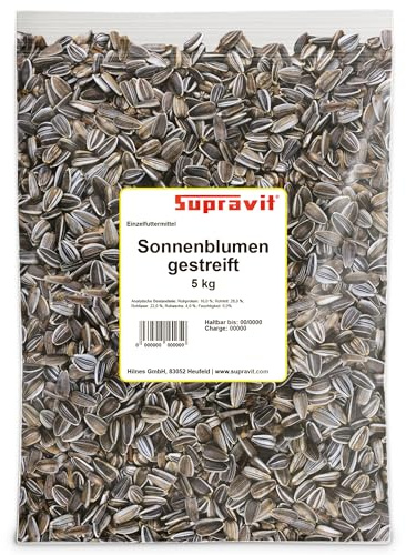 Supravit Sonnenblumenkerne gestreift 5kg Premium Vogelfutter | für Gartenvögel | energiereiches Wildvogelfutter & Streufutter für Ganzjahresfütterung | ungeschälte Sonnenblumenkerne