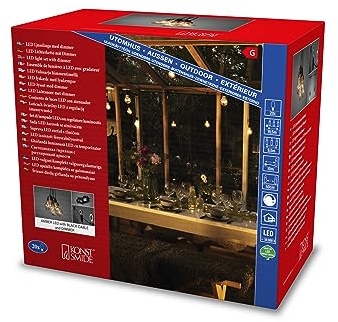 Konstsmide LED Biergartenkette Lichtervorhang, 20 klare Birnen / 160 bernsteinfarbene Dioden, 24V Außentrafo, schwarzes Kabel - 2384-800