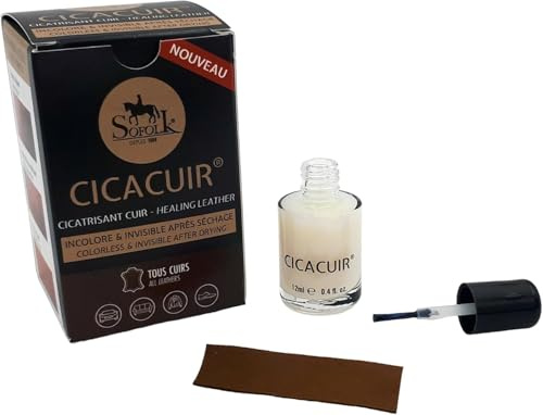 Sofolk - Cicatrisant Cuir - Incolore, Invisible après Séchage - Réparation du Cuir - Soude et Répare Entailles, Accrocs Ouverts, Coupures Superficielles - 12 ml