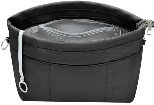 HyFanStr Handtaschen Organizer Nylon, Taschenorganizer Tasche in Tasche Organizer Innentaschen für Handtaschen mit Schlüsselkette,Schwarz,Extra Groß