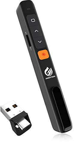 AMERTEER Wireless Presentation clicker for PowerPoint presentations with Hyperlink & Volume Control, RF 2.4GHz USB and Type-C for MacBook/Air/Pro