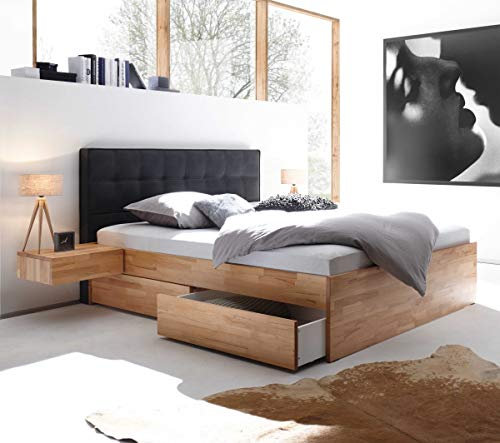Hasena Bett Elito mit 2 Bettkästen Kernbuche Kopfteil Carbon 100x200