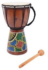 20cm Childrens' Painted African Djembe Drum Handmade with Mahogany - 4.5 diameter, includes free drum stick