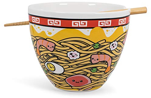 Toynk Sunken Noodles Japanese Ceramic Dish Set | 16-Ounce Ramen Bowl and Chopsticks Set