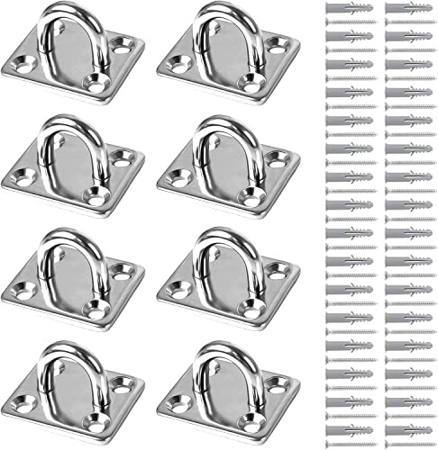 Jubaopen 8 Stück Augplatten Edelstahl Decksplatte Mastplatte Wandhaken Ösen Halterung Deckenhalterung Hängesessel Befestigung für Boot Yoga Schaukel Hängematte Boxsack mit 32 Schrauben & Gummistopfen