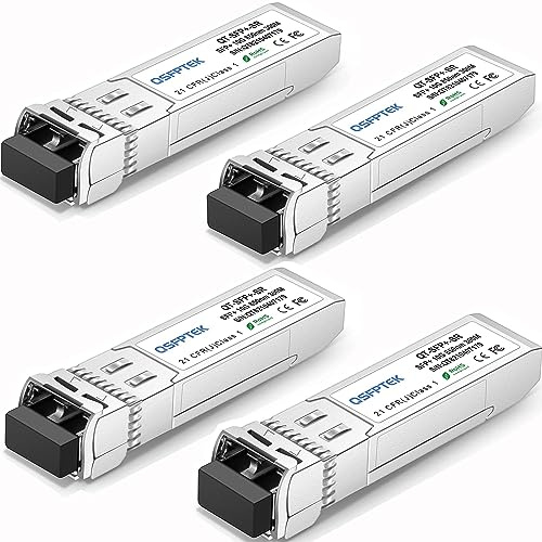 QSFPTEK 4Pack 10GBASE-SR SFP+ Modulo 10G 850nm 300M DDM LC Port Multimode SFP+ Ricetrasmettitore Compatibile con Cisco SFP-10G-SR, Ubiquiti UF-MM-10G, Microtik, Supermicro