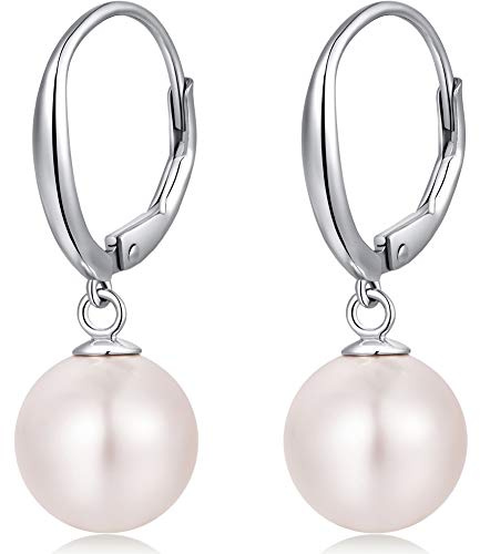 Miaofu Perlenohrringe 18K Weißgold Plattiert 925 Sterling Silber Perlen Ohrringe Hypoallergene Edler Schmuck für Damen Mehrere Farben und Größen