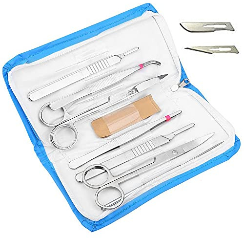 Kit de dissection de 7 pièces pour étudiants en médecine, kit de dissection de biologie outil de dissection de laboratoire avec poignée de scalpel et scalpel adapté aux grenouilles, etc.