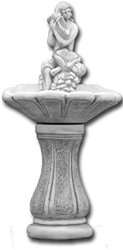 Fontaine à eau fermée, en pierre reconstituée, décoration de jardin extérieure, fille avec coquillage.