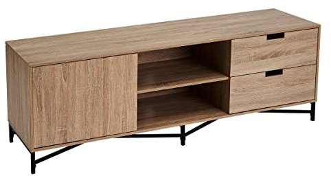 LOLAhome Mueble TV de Metal y MDF Beige con 2 cajones y 1puerta de 150x37x50 cm