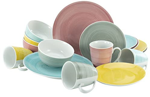 CreaTable, 23585, Serie PASTELLO, 16-teiliges Geschirrset, Kombiservice aus Porzellan, spülmaschinen- und mikrowellengeeignet, Qualitätsproduktion