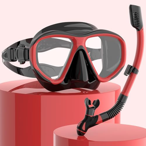 Findway snorkelset för vuxna, snorkelset med dykglasögon och snorkling, anti-läcka och anti-dimma och anti-UV dykmask av härdat glas för dykning, snorkling och simning, kvinnor och män