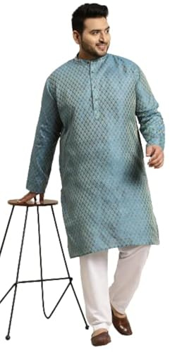 Sojanya Plus (Since 1958) Men's Jacquard Silk Peacock blue Self design ONLY Long Kurta -Size: 54