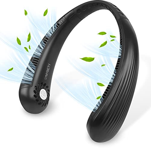 Portable Neck Fan, Rechargeable Hanging Neck Fan, Bladeless Hands Free Fan with 3 Speeds, 3000 mAh Battery Operated Wearable Personal Fan for Men Women Kids Home Office Travel Outdoor(Black, 3000 mAh)