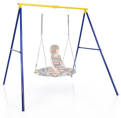 GOPLUS Portique Balançoire Exterieur, Cadre Support de Nid d’Oiseaux avec 3 Crochets, pour Adulte et Enfant,Portique Balancoire 1 Place Charge 150KG(Jaune,sans Balançoire)