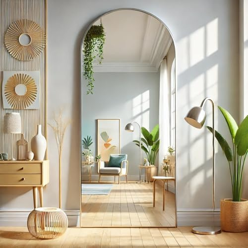 OICHA 64x21 Floor Mirror Full Length Mirror Silver Full Length Mirror Silver Floor Mirror 64 Arched, room decor for Dressing Room, Bedroom Wall Mounted with Stand Aluminum Alloy Aesthetically Modern