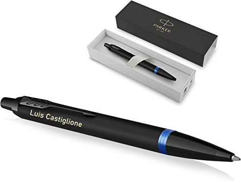 PARKER IM Vibrant Rings Kugelschreiber mit Gravur | Premium Stift | Geschenkbox | blaue Mine | edel | personalisiertes Geschenk | Namen | graviert | Jahrestag | Geburtstag (Blue)