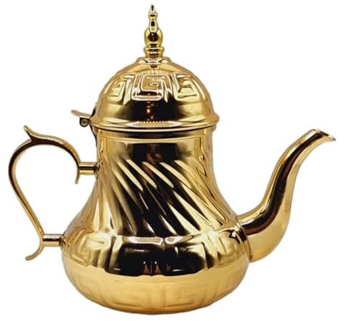 Théière arabe en acier inoxydable- Théière à induction avec filtre intégré et poignée authentique modèle gravé avec design classique arabe 48oz