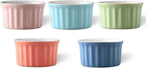 YZJSSL Soufflé Molds Ceramic Strips Ramekin, Creative High Temperature Resistant Casserole Dish Small Dessert Bowls, 5pcs
