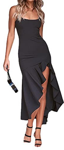 TTPSRY Vestido de Verano sin Mangas Mujer Elegante Dobladillo con Volantes Vestido de Fiesta (Negro/M)