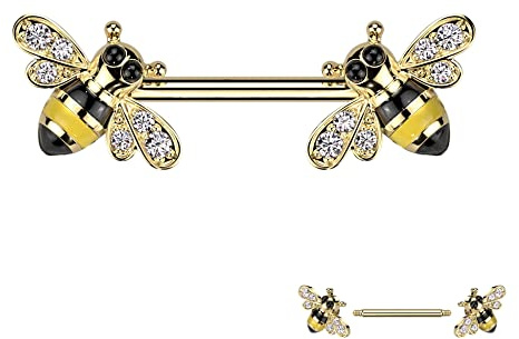 Treuheld® Brustpiercing mit Bienen und Kristallen | Piercing Stab