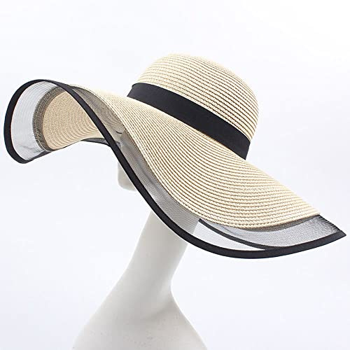 LUMoony 1Pcs Frauen Sonnenhüte Strohhut Faltbar Strohhut Sonnenhut Breite Krempe Mesh Strand Reise Hut Strohhut aufrollbar, Sonnenhut Headwear UV Schutz Stroh Sommerhut Strandmütze Partyhut