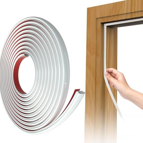 Joint Porte Fenetre Isolation Phonique Port D-Profil,Joint de Porte D'entrée en Caoutchouc Autocollante,Joint de Fenêtre de Voiture,Joint Porte Entree Anti Isolant Froid(6m,Blanc)