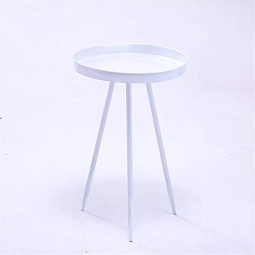 Couchtisch aus Metall, moderner runder Tabletttisch, Wohnzimmer, Schlafzimmer, Balkon, Snacktisch, stabil, Dura, 40 x 40 x 60 cm (Größe: 40 x 40 x 60 cm, Farbe: Weiß)